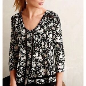 Maeve Anthropologie‎ Celyn Green White Floral Lace Peasant Top 4 Festival Boho